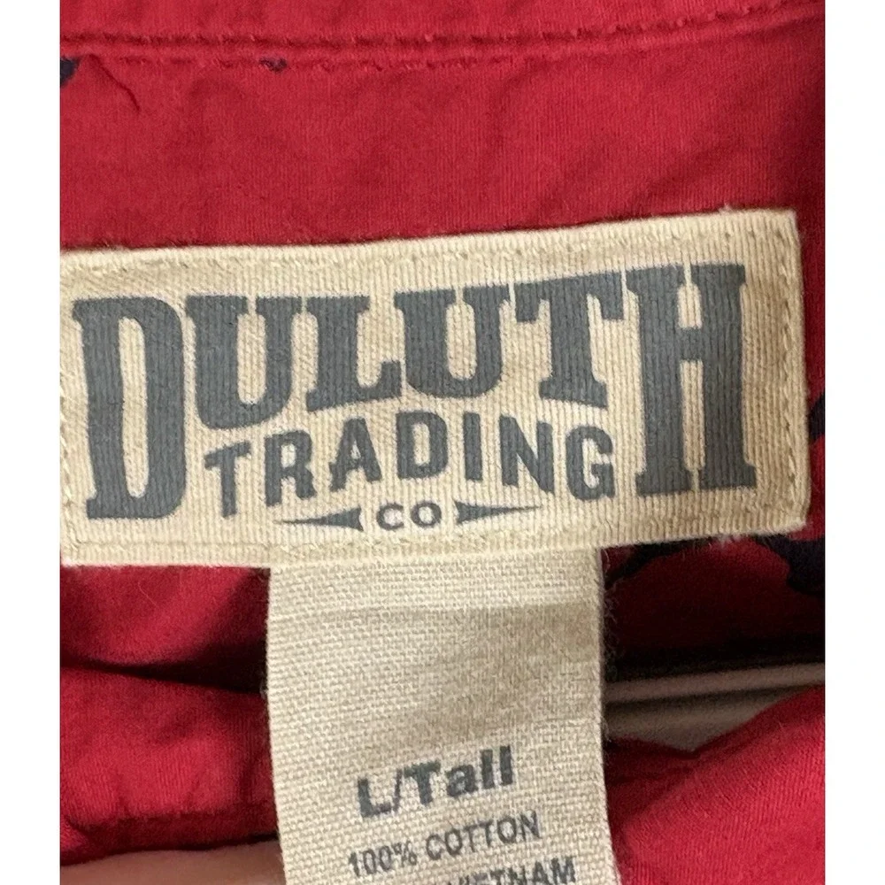 Duluth Trading  Mens‎ Red Grilling Print Short Sleeve Button Up Shirt L Tall